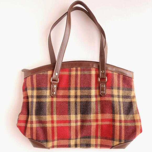 Old Country Road Handbags - Old Country Road Wool Plaid Purse Red Beige Black Preppy Shoulder Bag Handbag